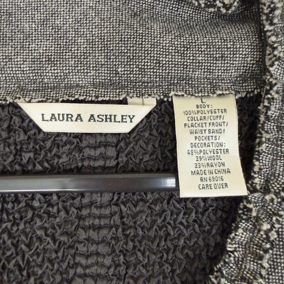Laura Ashley Women's Large Black Textured Crinkle Preppy Old Money Jacket - Picture 4 of 7